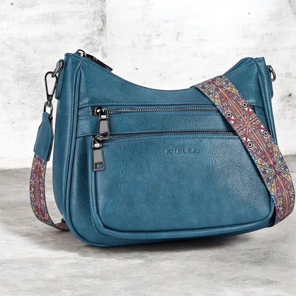 Blue Crossbody Bag Women Multi Pocket Shoulder Strap Bag
